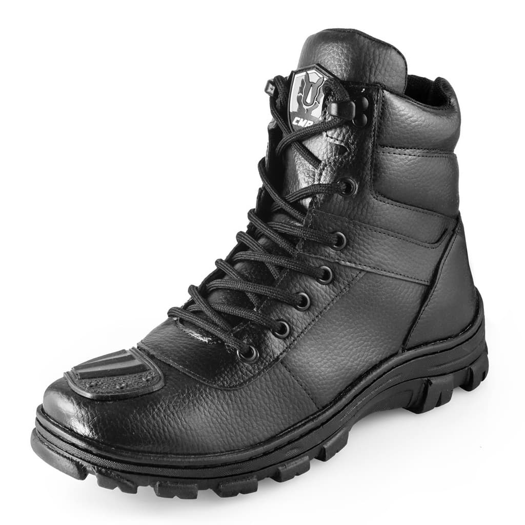 Bota Masculina De Couro Adventure Cano Curto Com Protetor De Marcha Motoqueiro Motociclista