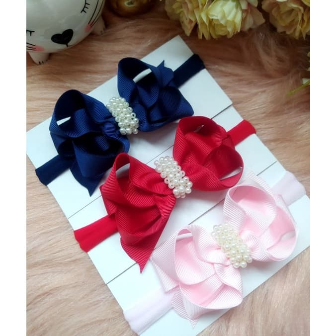 Faixa de Bebê no Laço boutique  com Pérolas