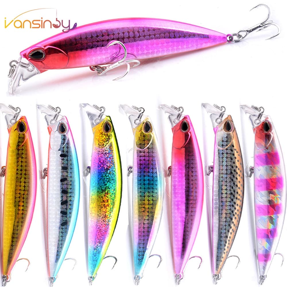 Isca De Pesca Minnow Afundando 9,5cm 30g Isca Grande Peixinho Longo De Tiro Dura Olhos 3D Com Anzol De Sangue