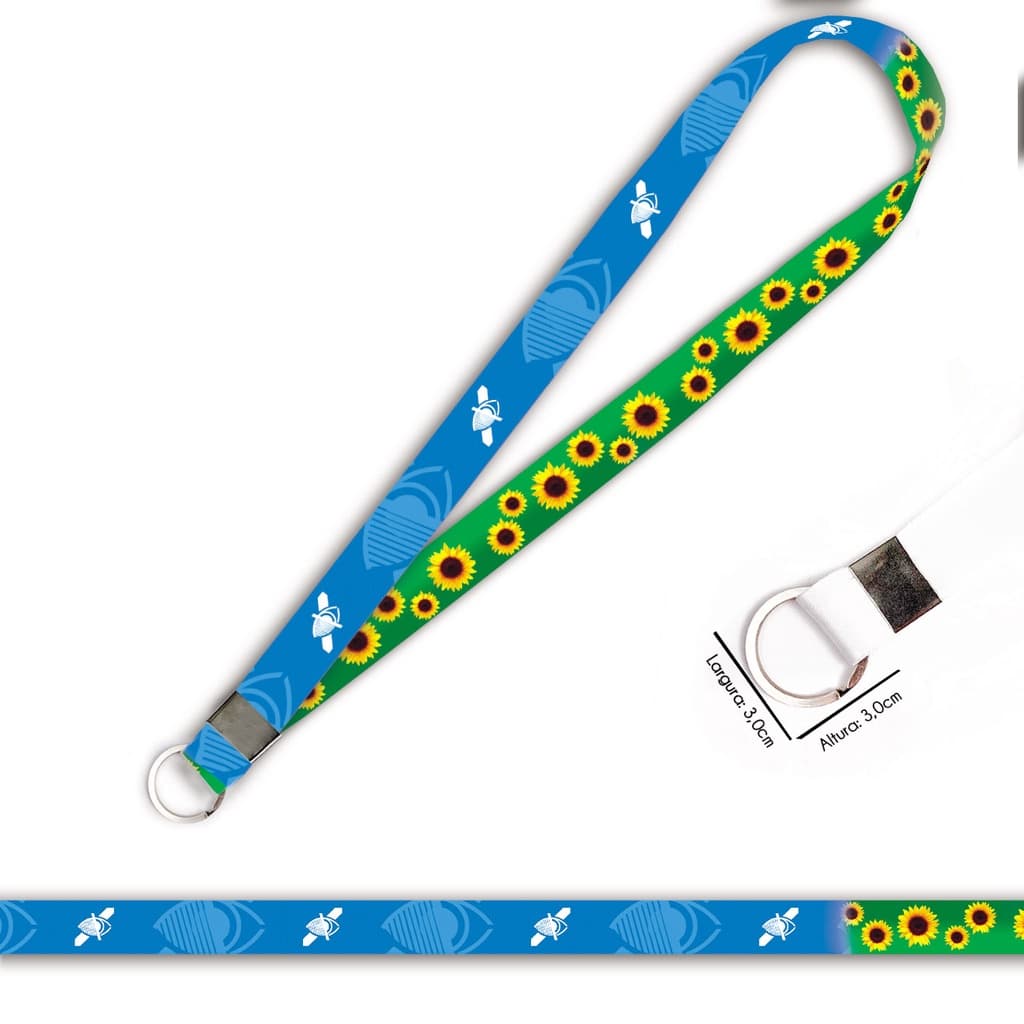 Cordão personalizado baixa visão e girassol para crachá ou chaveiro com Argola Italiana