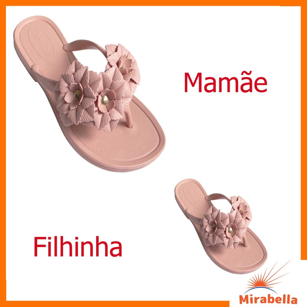 Chinelo Feminino Coleção Mãe e Filha Sandália Rasteira Flores Mirabella