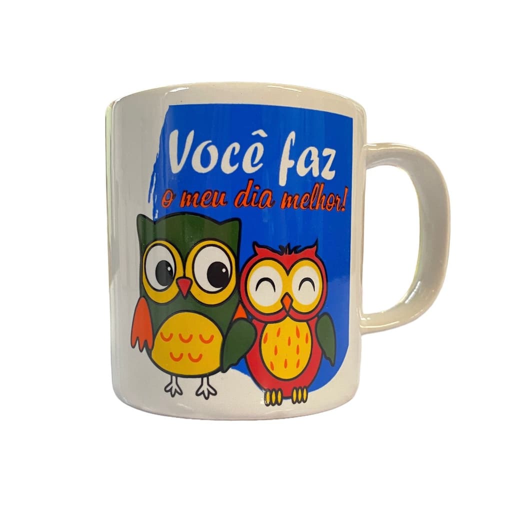 Caneca Chá Café > Reta > Porcelana > Branca > 200ml > Coruja