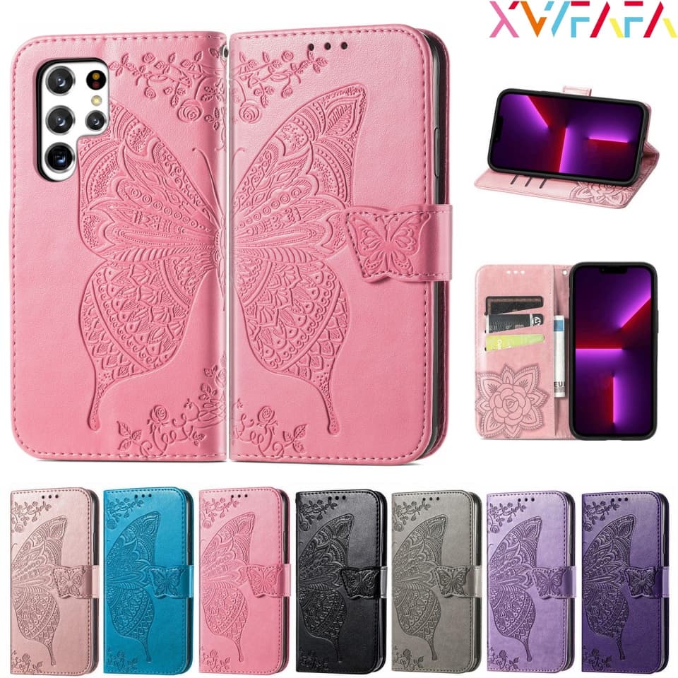 Para Samsung A82 A72 A52 A52S A32 A22 Fashion Carteiras De Borboleta Alto Relevo Suporte Cartão De Couro Sintético Capa De Celular