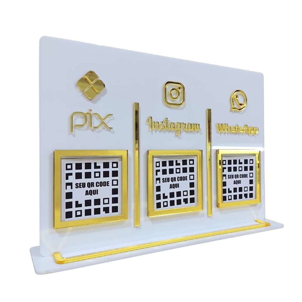 Placa Pix Acrílico  3 QR Code , Instagram e Whatsapp