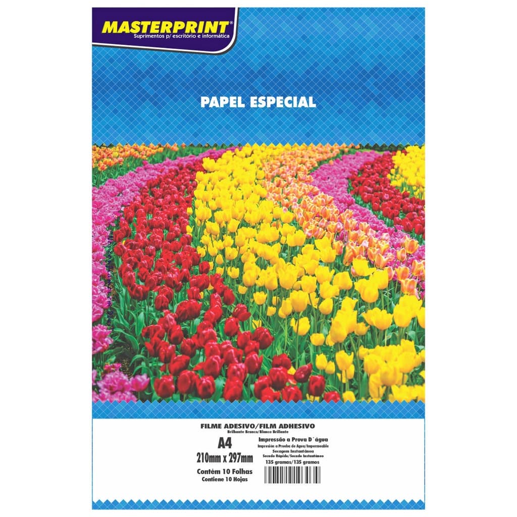 Vinil Adesivo Branco Brilhante 135g A4 à Prova d'Água PVC Autoadesivo Glossy Masterprint 10 folhas