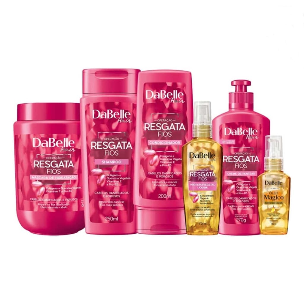 Kit Capilar Dabelle Hair Resgata Fios ( SH+ COND 450ml + CPP + MASC 800g + PROTEINA LIQUIDA +  Óleo Mágico blend ) 6iten