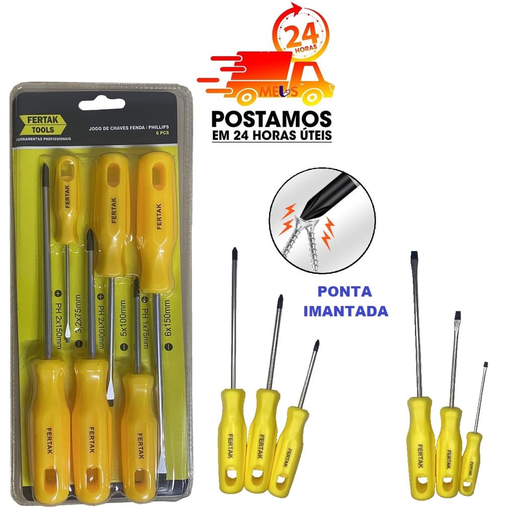 Jogo de Chave de Fenda e Philips com 06 Peças Fertak 4805