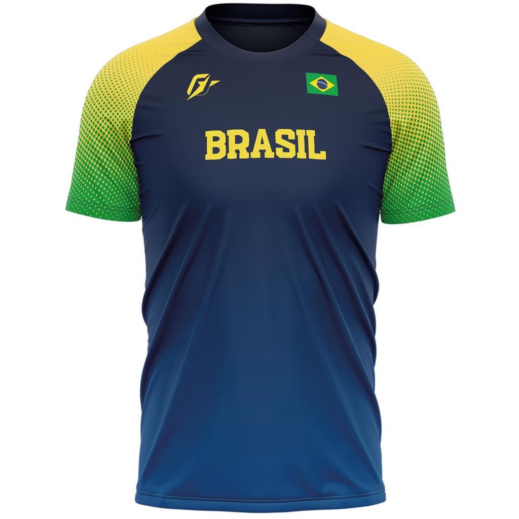 Camiseta Filtro UV Proteção Solar Brasil Esportiva Futebol Torcedor Overfame Azul Masculina