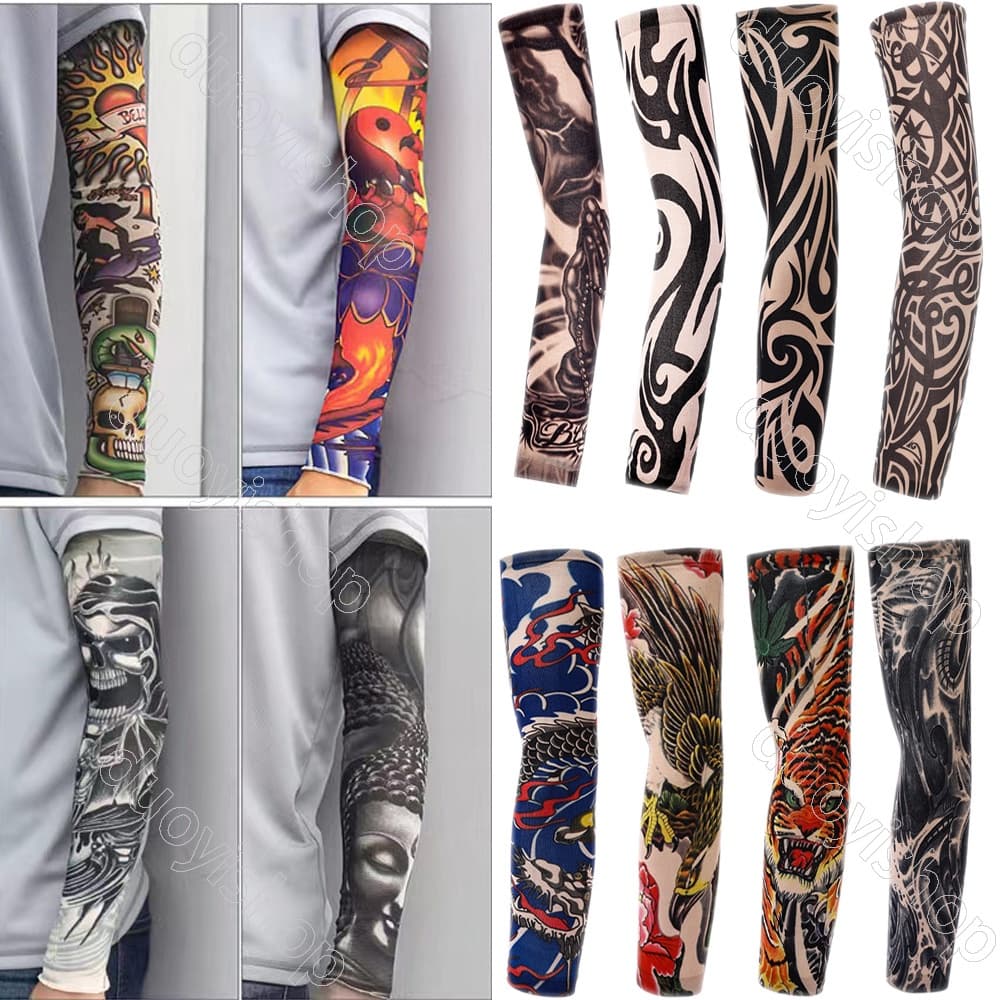 Mangas De Braço Anti-UV De Meia De Poeira De Pesca De Seda Fria Motocicleta Homens Unisex Tattoo Sleeve 1 Par (2PCS)