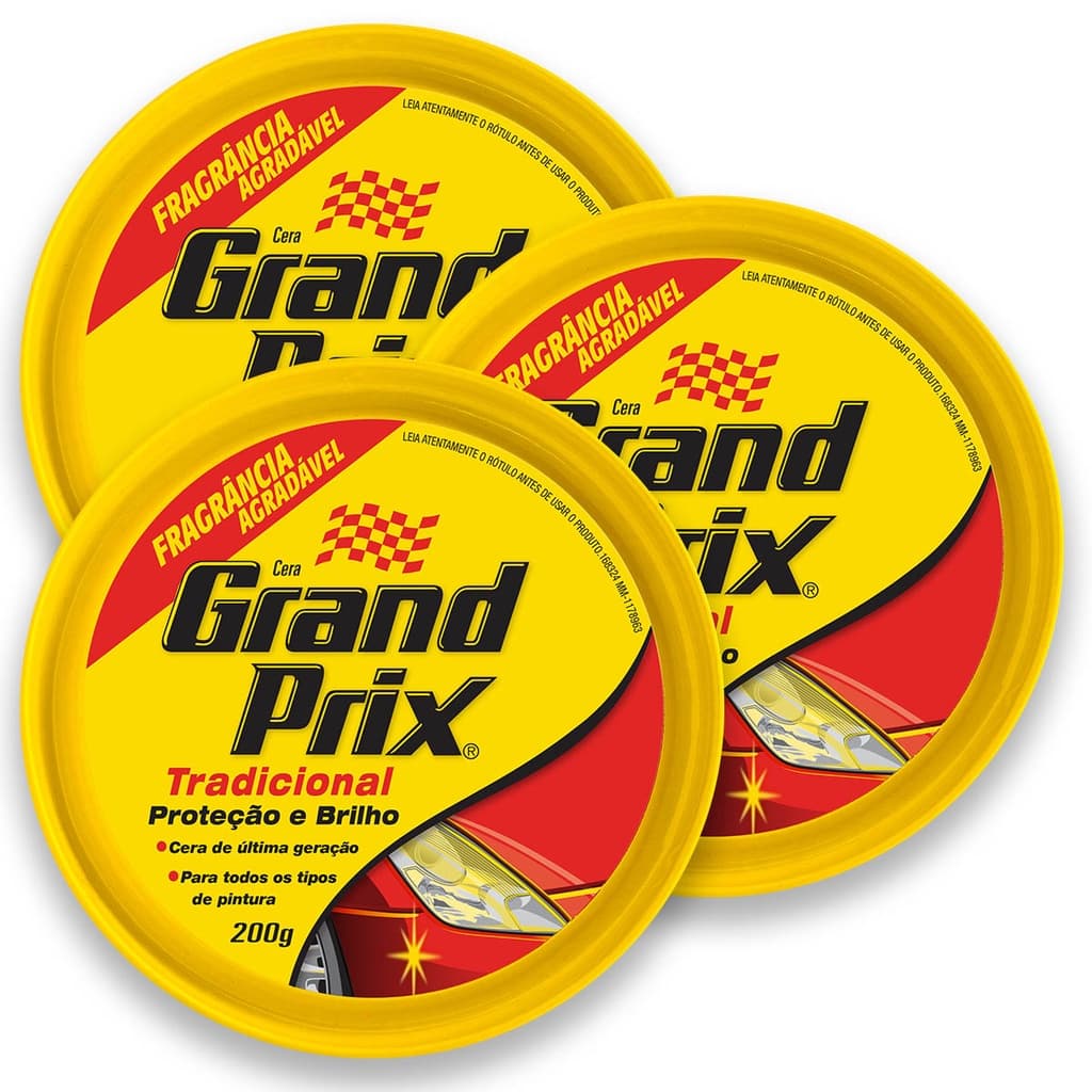 Cera em Pasta Tradicional Lata 200g Grand Prix 3 Un -Cera Automotiva Carro Auto Brilho e Proteção UV