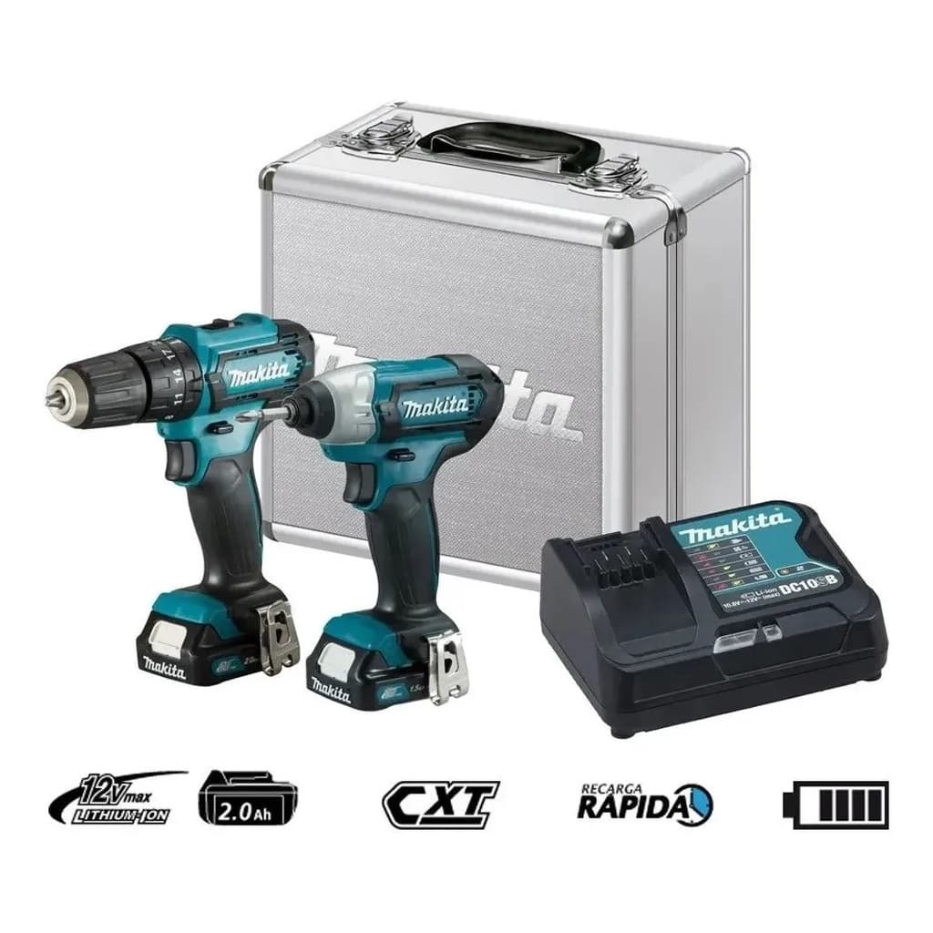 Combo 12V Parafusadeira HP333D + Parafusadeira Imp TD110D + Maleta Alumínio CLX228SAX - Makita