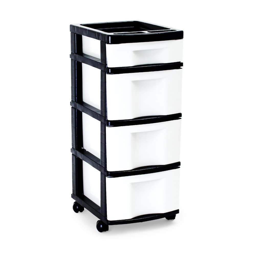 Gaveteiro Plástico Organizador 4 Gavetas Preto e Branco COD.943