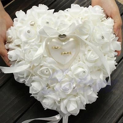 Favorece O Casamento Almofada De Flores De Rosa/Porta-Anel Bearer Heart Shape Holder/Dia Dos Namorados Caixa De