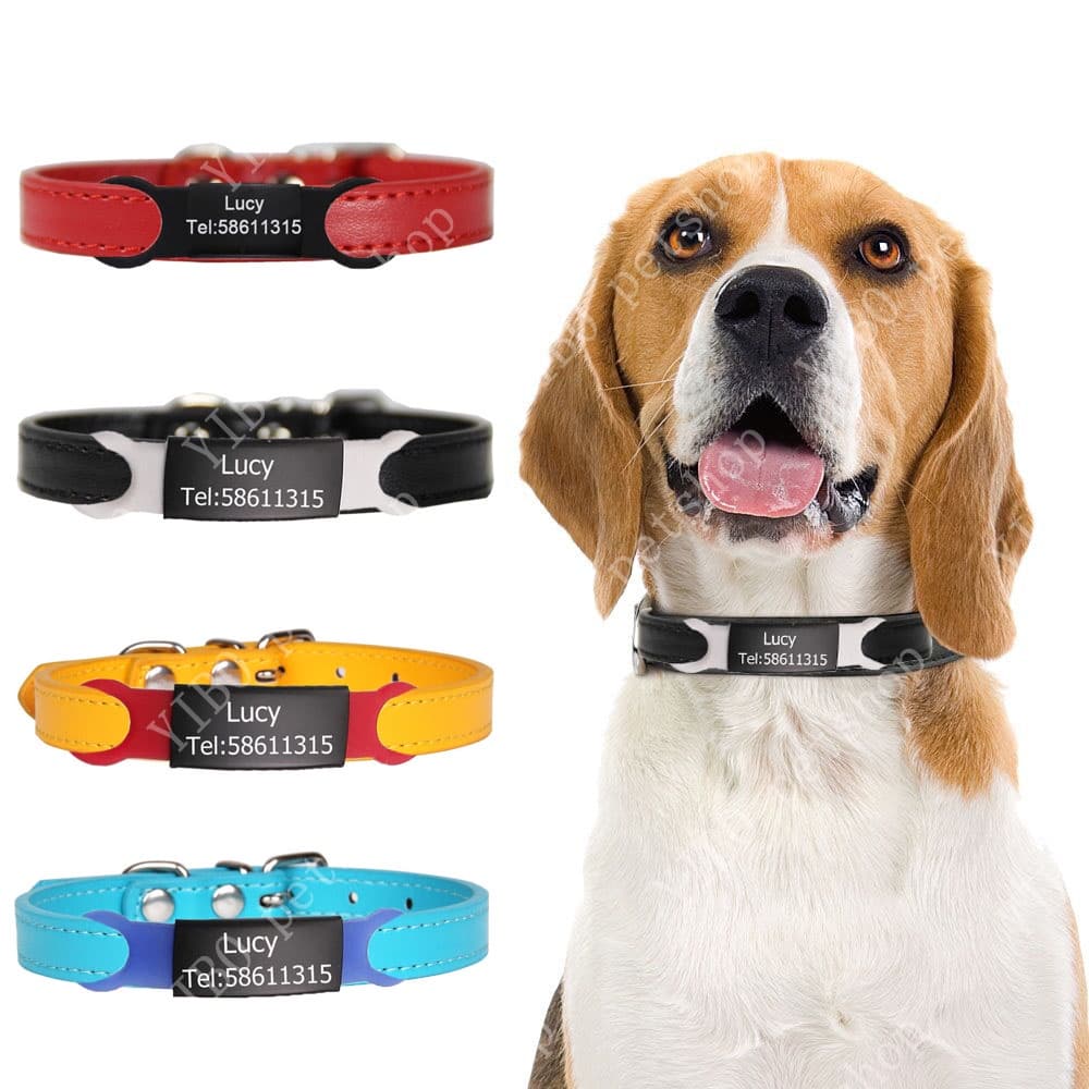 Coleira Personalizada De Identificação Para Cães Pequenos Médios Grandes Placa De Nome Gravada Em Couro PU De Cachorro