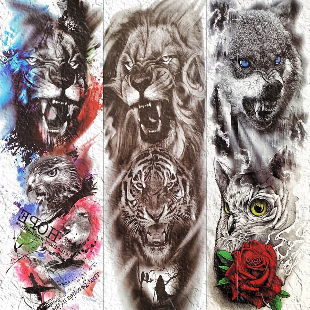 Tatuagem Temporária De Tigre Falso Leão De Cruel À Prova D'água De Perna De Braço Inteiro Para Homens Mulheres Maquiagem Corporal Flash Tattoo Pepers