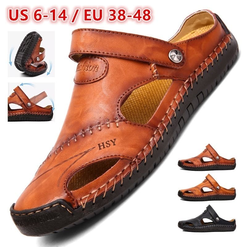 Sandálias Masculinas Sapatos Casuais De Praia Plana Para Ambiente Externo Respirável Plus Size 38-48