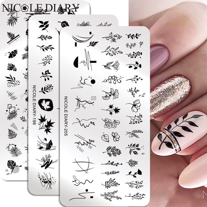 NICOLE Diário Deixa Placas De Estampagem De Listras Florais Abstratos Lady Face Carimbos De Unhas Modelos De Impressão Floral Stencil