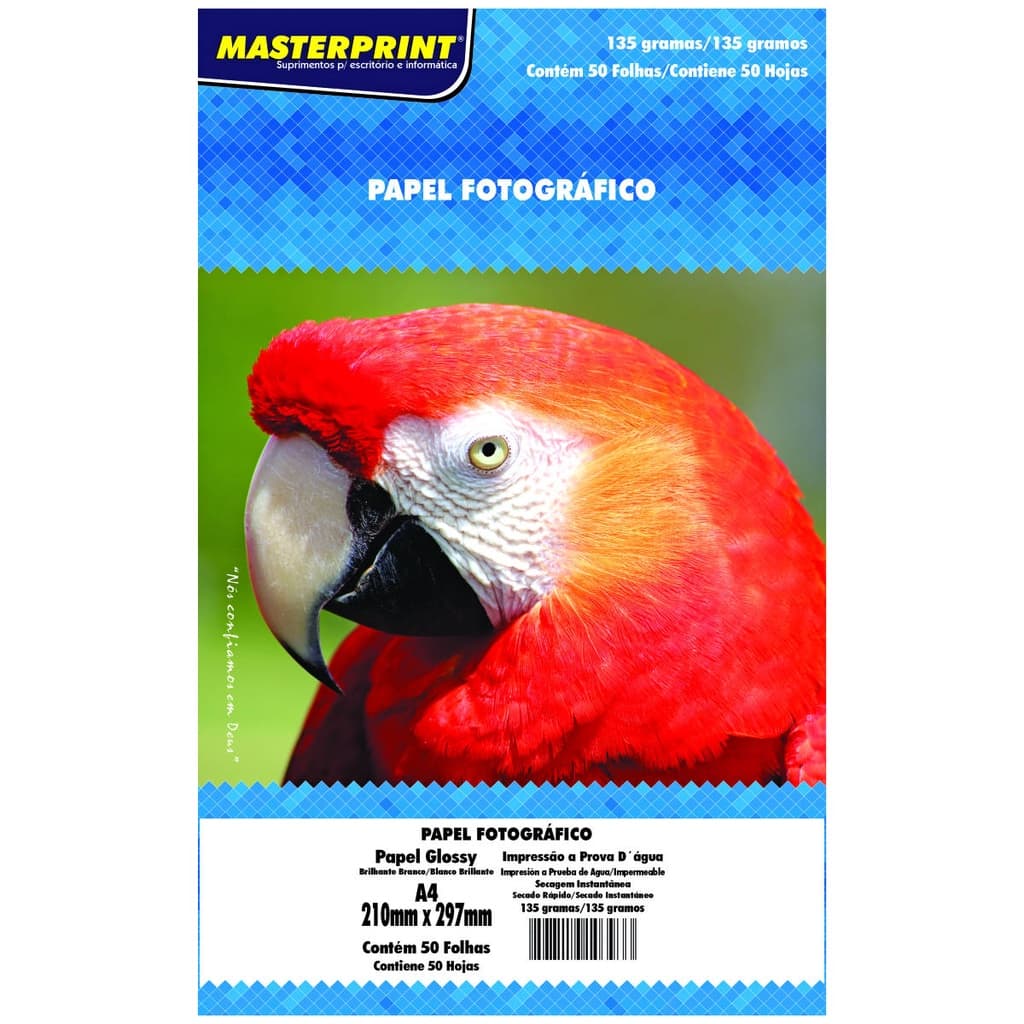 Papel Fotográfico Glossy 135g A4 Branco Brilhante Masterprint com 50 Folhas