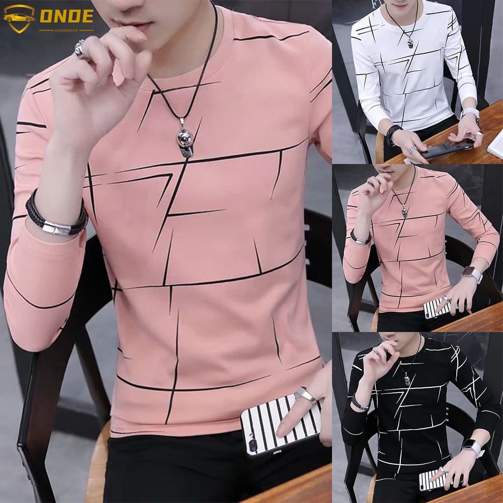 (ONDE) Novo Camiseta Pullover Manga Longa Slim Fit Muscle Top Presentes De Natal Para Homens