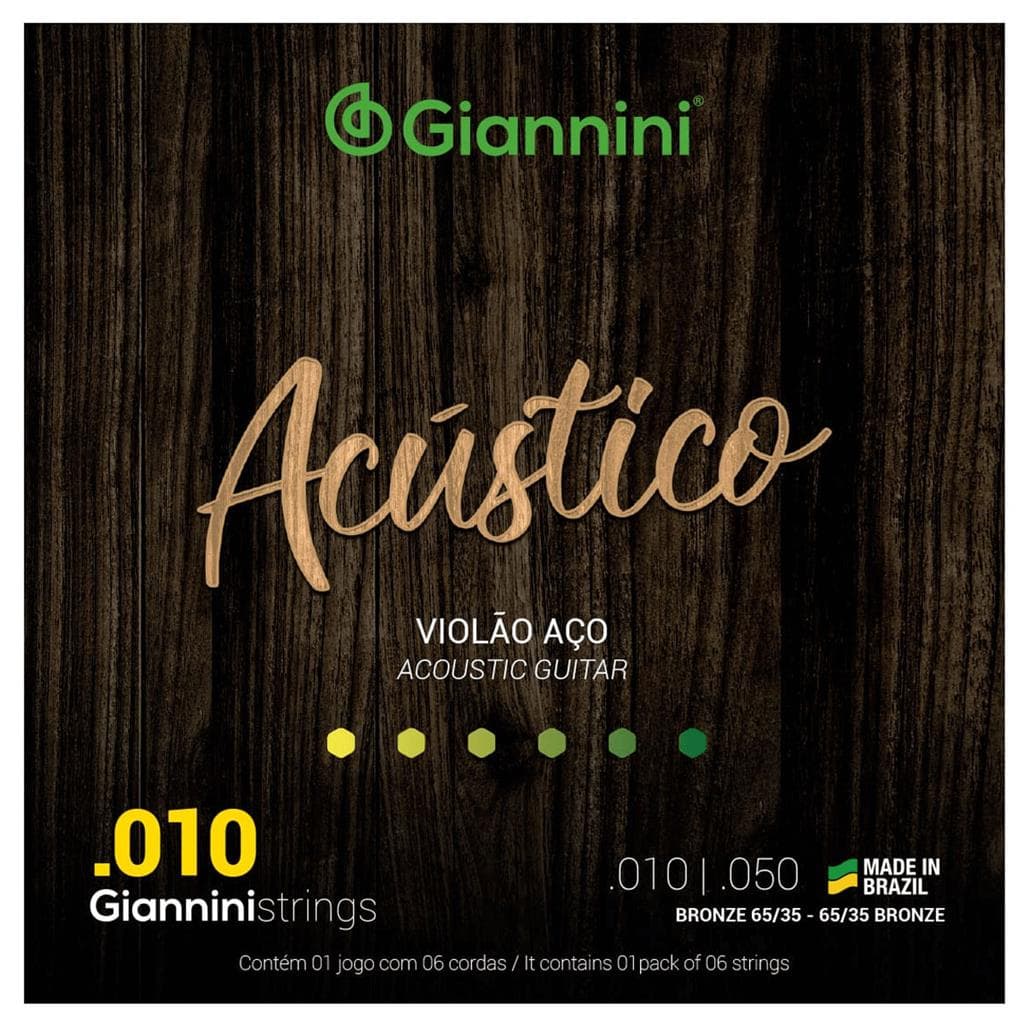 Encordoamento Cordas Giannini Para Violao Aco Linha Acustico 010