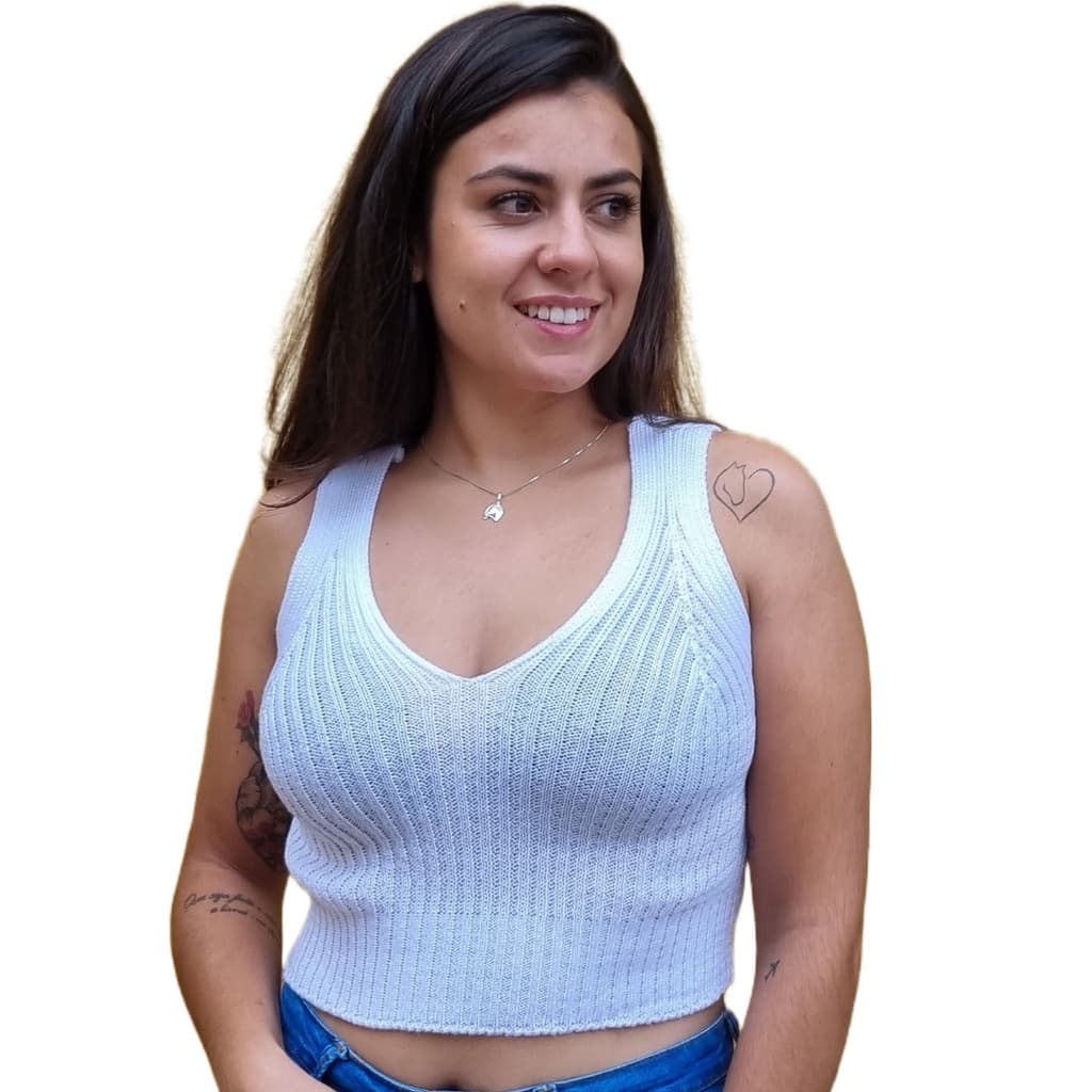 Cropped Tricot Moda Blogueira Blusa Regatinha Trico