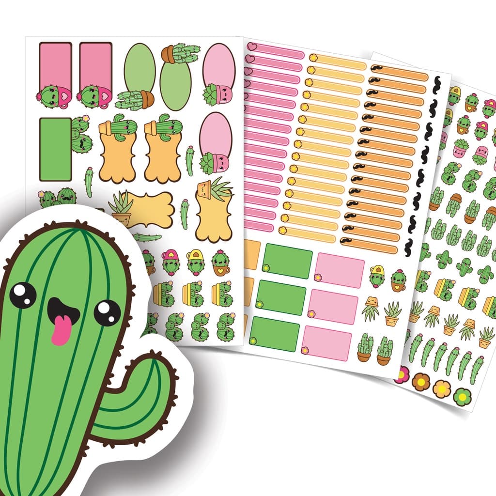 Etiquetas Escolares Personalizadas Meninas Cactos Kit Jumbo
