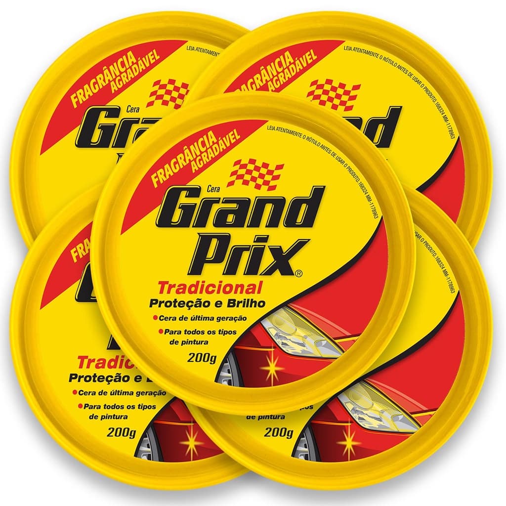 Cera em Pasta Tradicional Lata 200g Grand Prix 5 Un -Cera Automotiva Carro Auto Brilho e Proteção UV