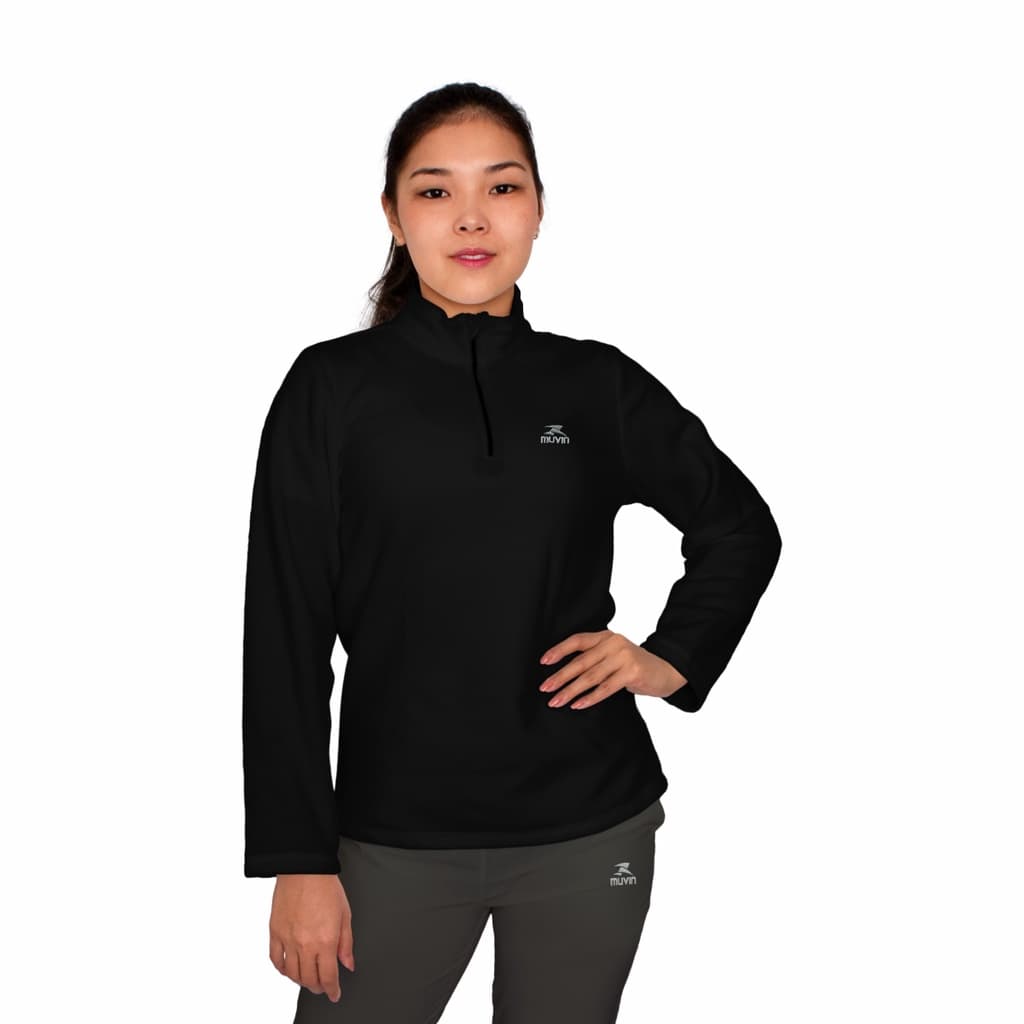 Blusa Fleece Solid Muvin Feminina para Frio Intenso, com Gola Alta, Zíper no Tórax e Proteção UV50