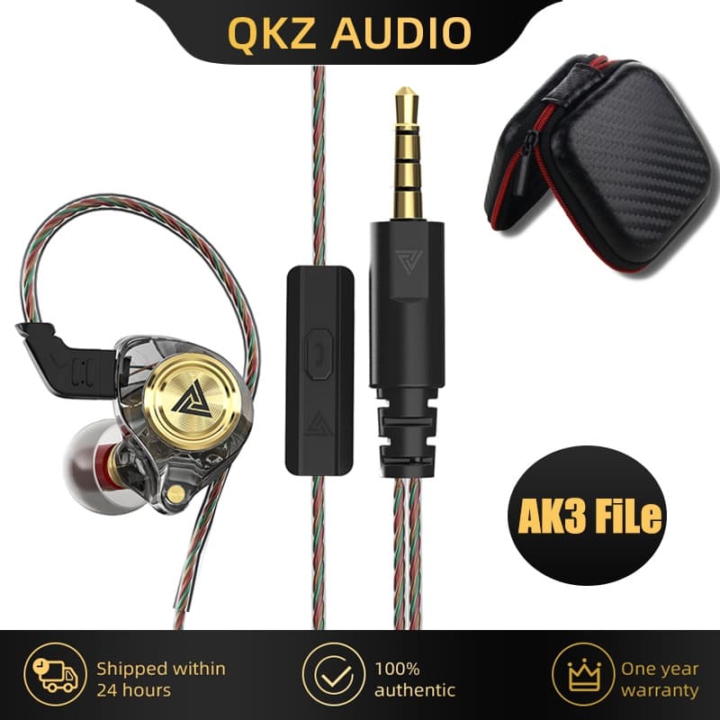 QKZ AK3 FiLe Fone De Ouvido De Cobre Com Fio HIFI Subwoofer Fones Esportivos Cancelando Para Jogos Microfone
