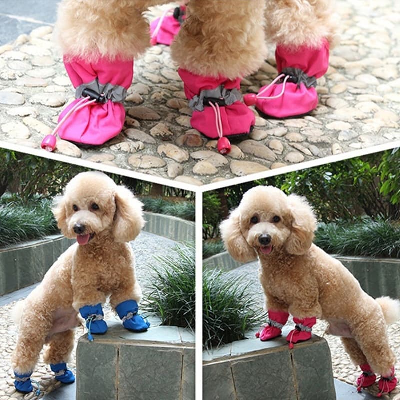 4Pcs Sapatos Para Cães De Estimação Teddy Poodle Dog Botas De Chuva À Prova D'água Anti-Derrapante Pequenos Shih Tzu Aco