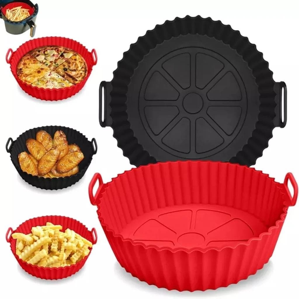 Kit 2 Forma Silicone Bandeja  Antiaderente Para Air Fryer Forno Micro-ondas 20 Cm