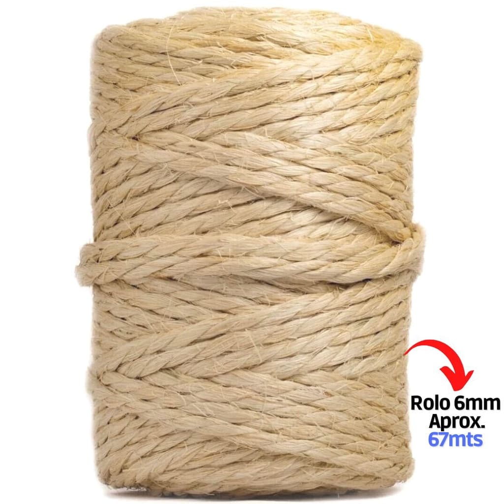 Rolo Corda De Sisal Natural 6mm 67 Metros Arranhador Para Gatos E Artesanato Em Geral APAEB