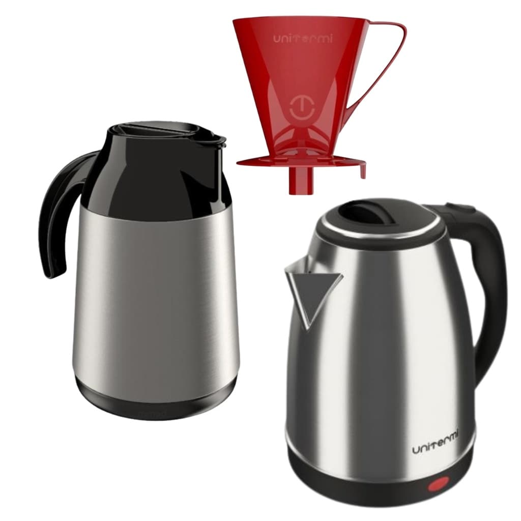 Kit Chaleira elétrica 220V + Garrafa Térmica Inox 0,6l + Filtro Vermelho