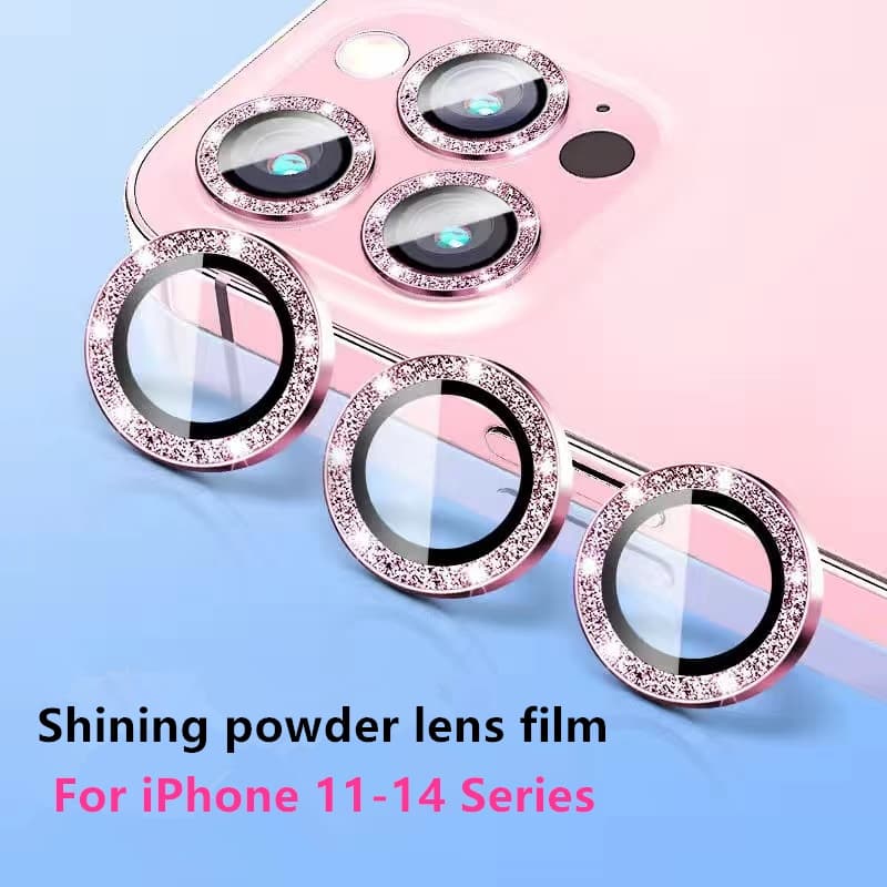 Lente Metálica Glitter Película Protetora De Vidro Para Iphone 11 12 13 14 15 Pro Max Mini Plus