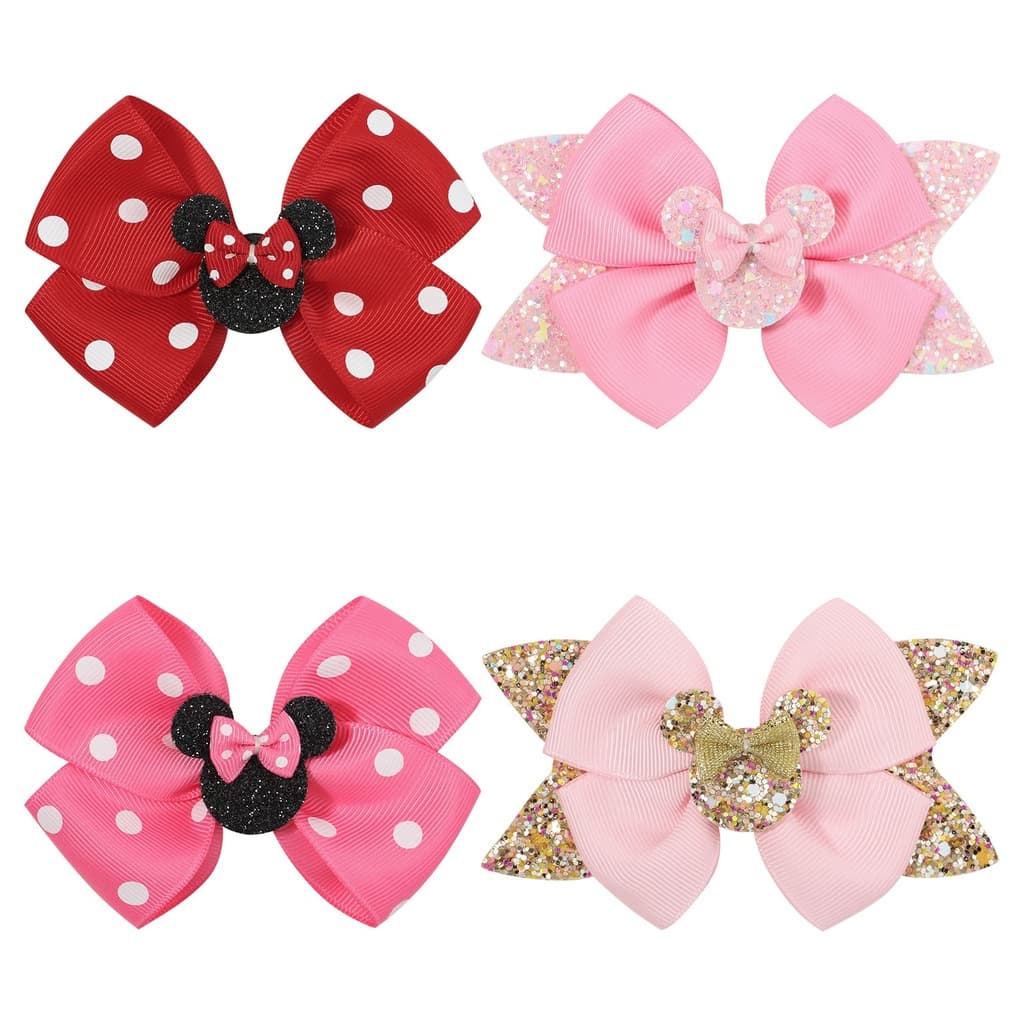 Novo Cabeleireiro De Menina Mickey Mouse Acessórios De Cabelo Bonita Cartão Pink Polka Dot Bow Cartoon Hairpin