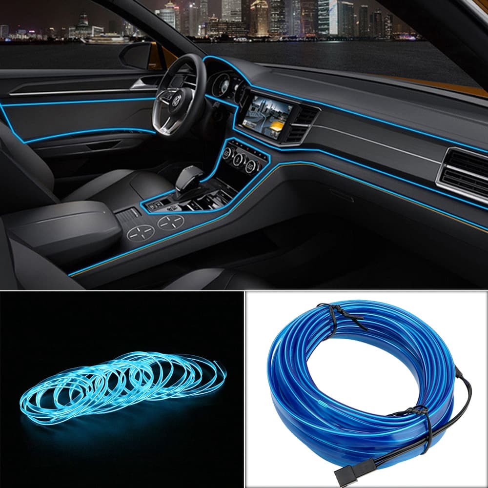 5m Carro Tiras De LED Decoração Automática Atmosfera Lâmpada 12V Flexível Néon EL Fio Corda Interior Luz Do