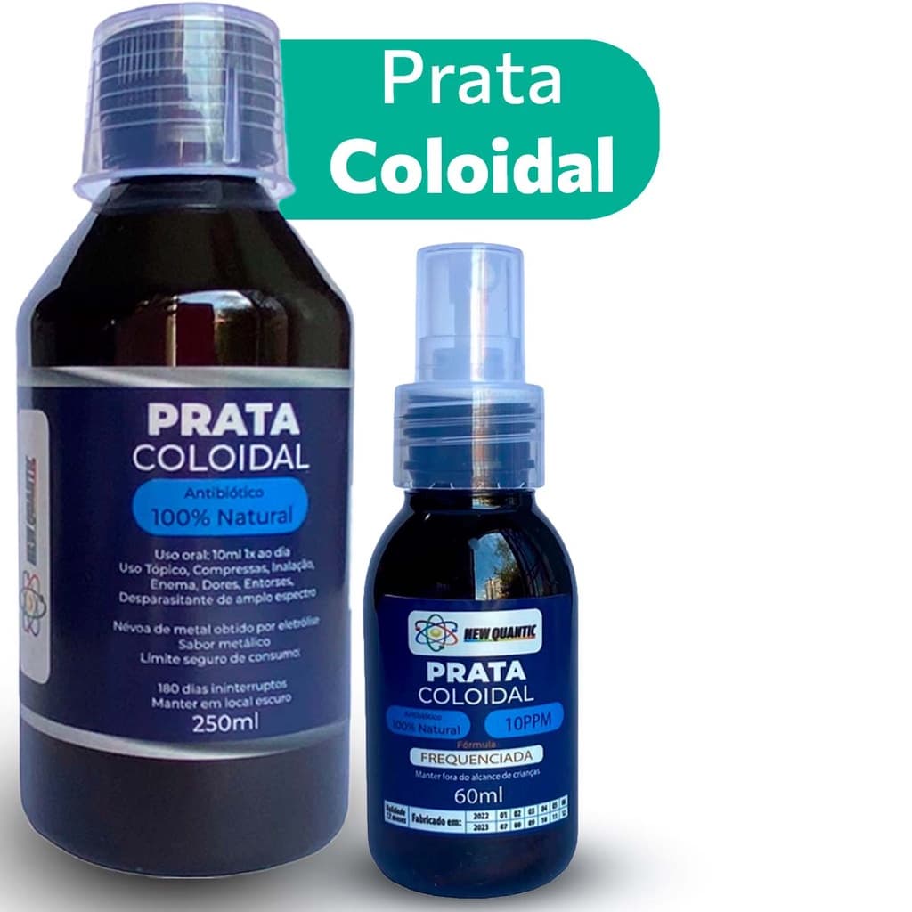 KIT COM 1 ÁGUA DE PRATA COLOIDAL 250ML + 1 ÁGUA PRATA COLOIDAL 60ML COM SPRAY