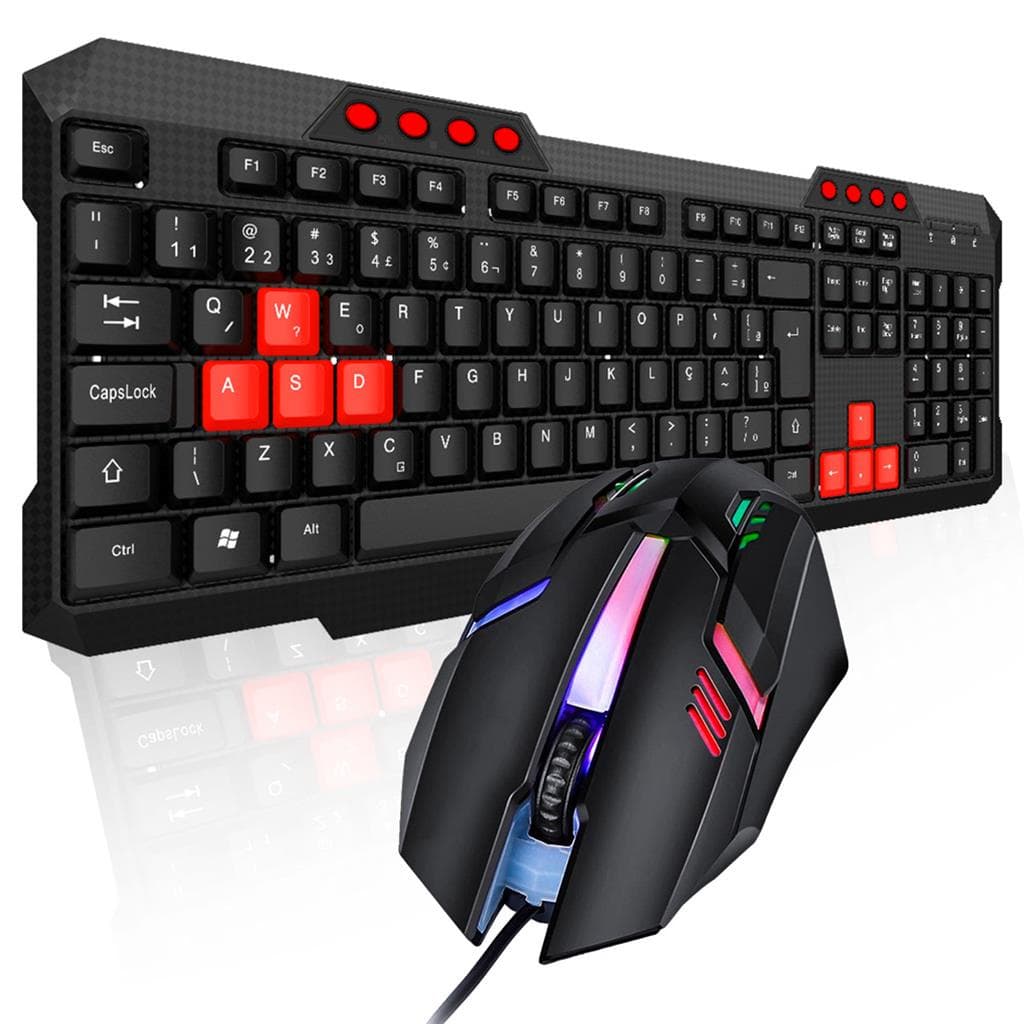 Kit Gamer Teclado membrana Suave + Mouse Led 7 Cores 1200 Dpi