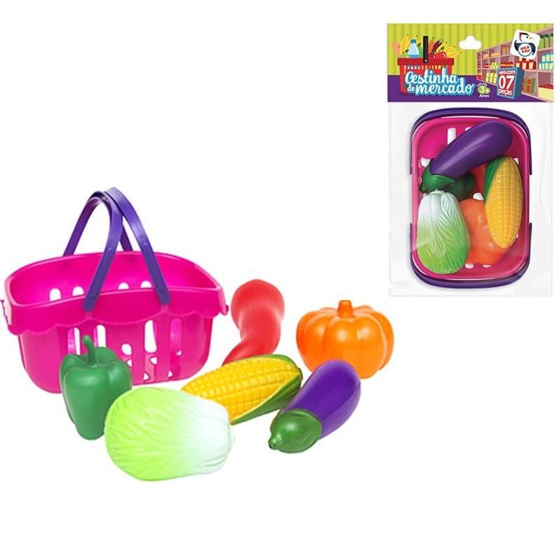 Kit Cozinha Infantil Legumes Com Cestinha De Mercado 7 Peças