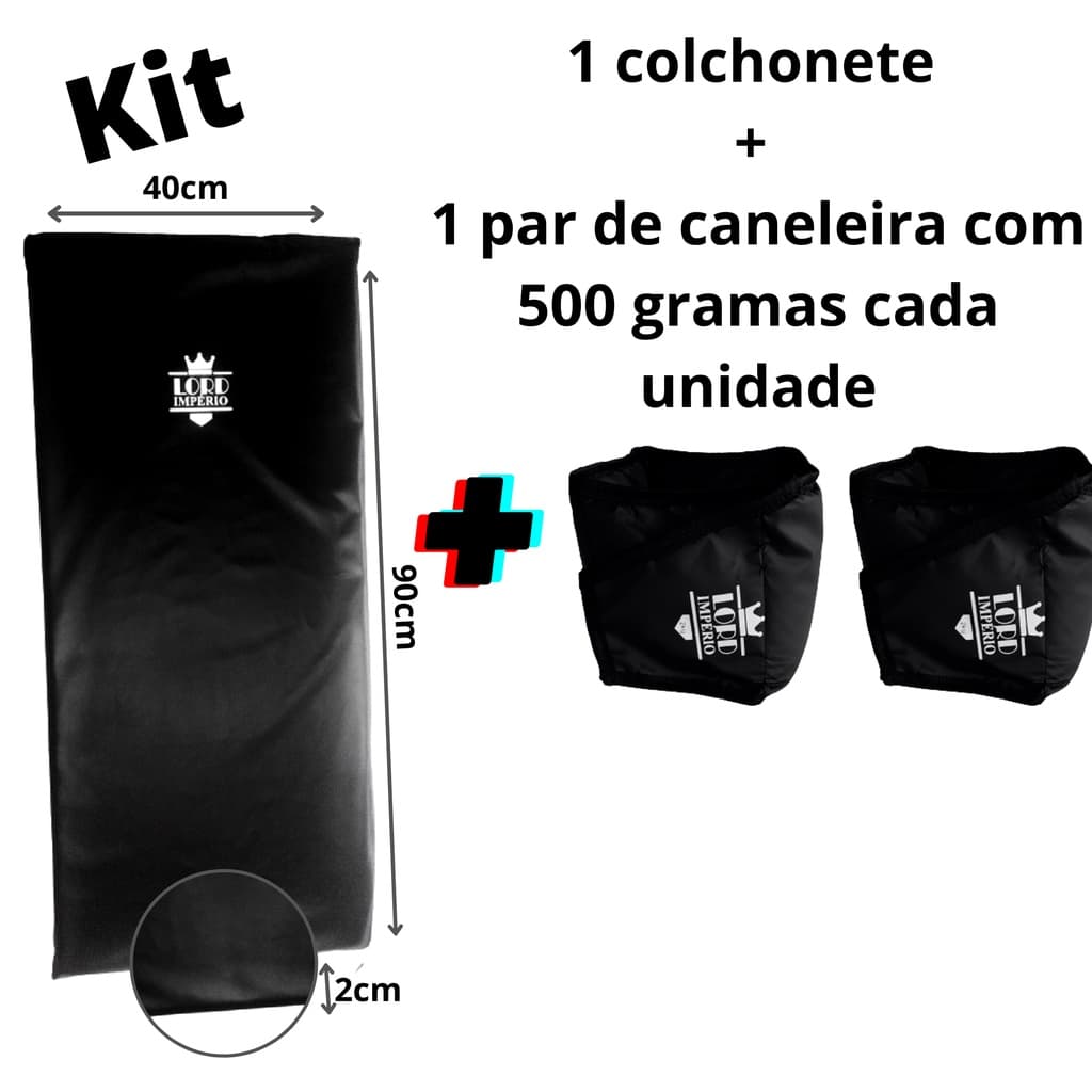 kit colchonete + tornozeleira/caneleira peso com 500gramas em cada unidade - enviado em par -  na cor preto