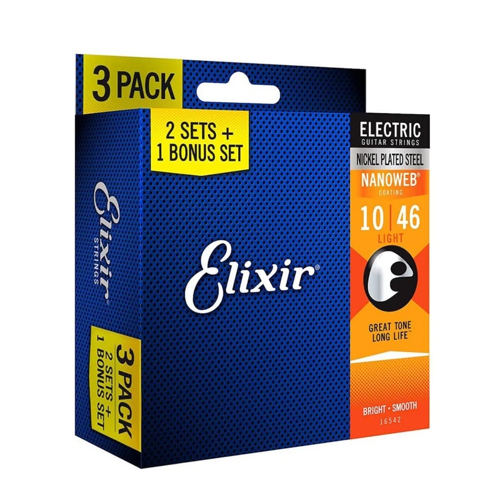 PACK 3 ENCORDOAMENTO CORDA ELIXIR GUITARRA 010-046 NANOWEB