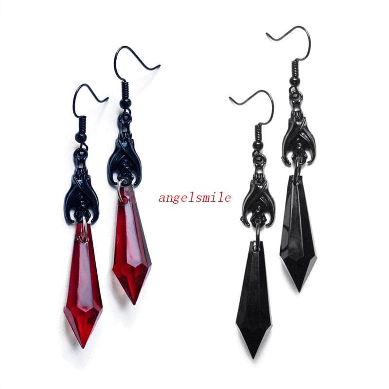 bay Brincos Hexagonal Forma Pendente Vermelha Apontada Para Pingente Morcego Preto Earrin