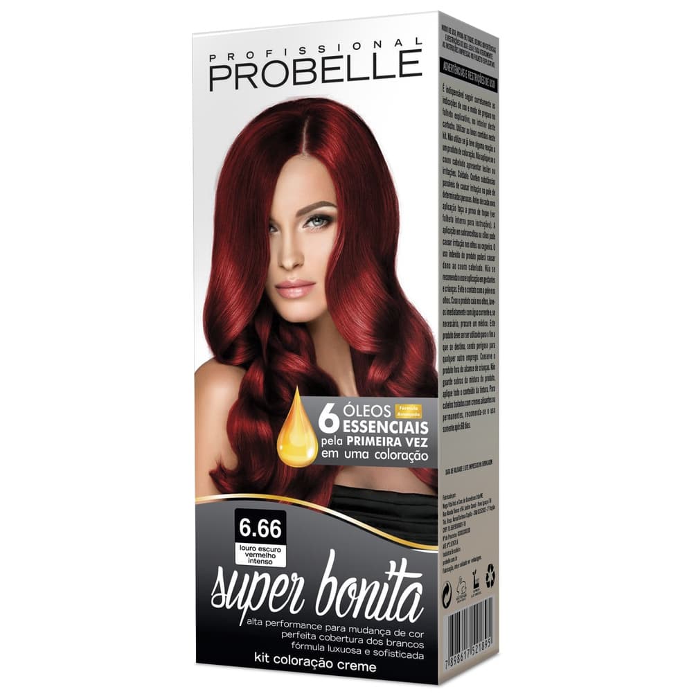 Coloração Super Bonita 6.66 Louro Escuro Vermelho Intenso 50g - Probelle PROMOÇÃO