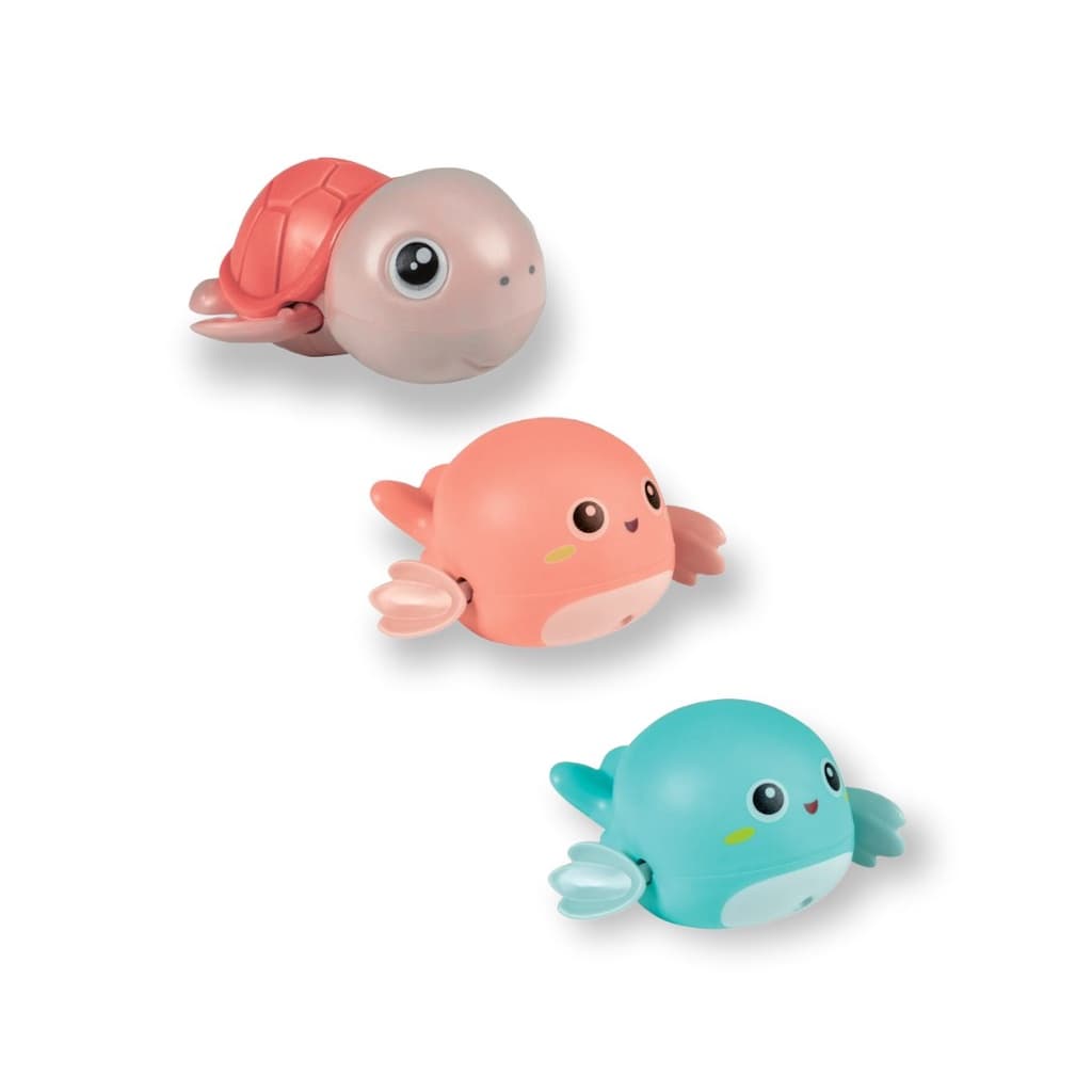 KIT 3 BRINQUEDOS DE BANHO DIVERSÃO INFANTIL BEBE QUE NADA AO DAR CORDA BANHEIRA PISCINA BUBA