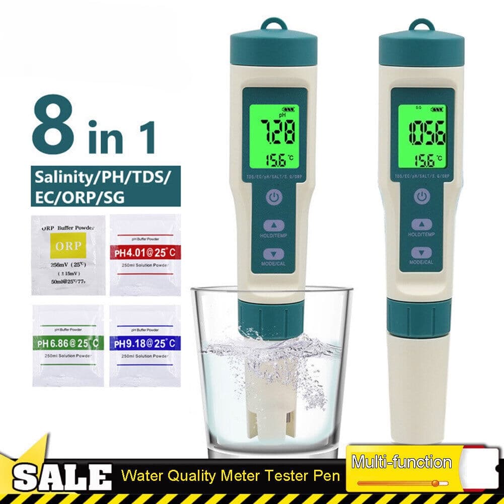 8 In1 PH H2 TDS EC ORP Salinidade S.G TEMP Medidor Digital De Qualidade Da Água Para Aquários De Potável