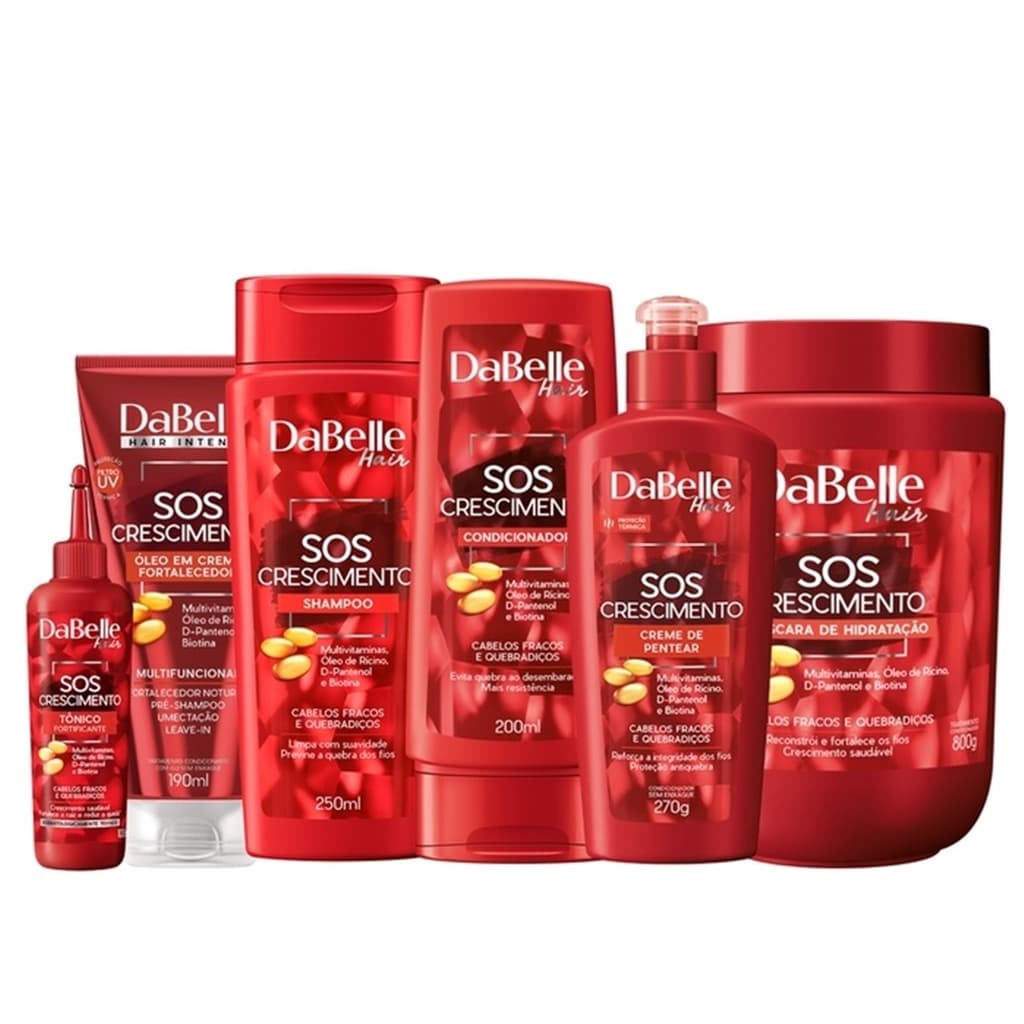 Kit Dabelle SOS Crescimento Tratamento Reconstrução Capilar Fortalecimento e Antiqueda Vegano