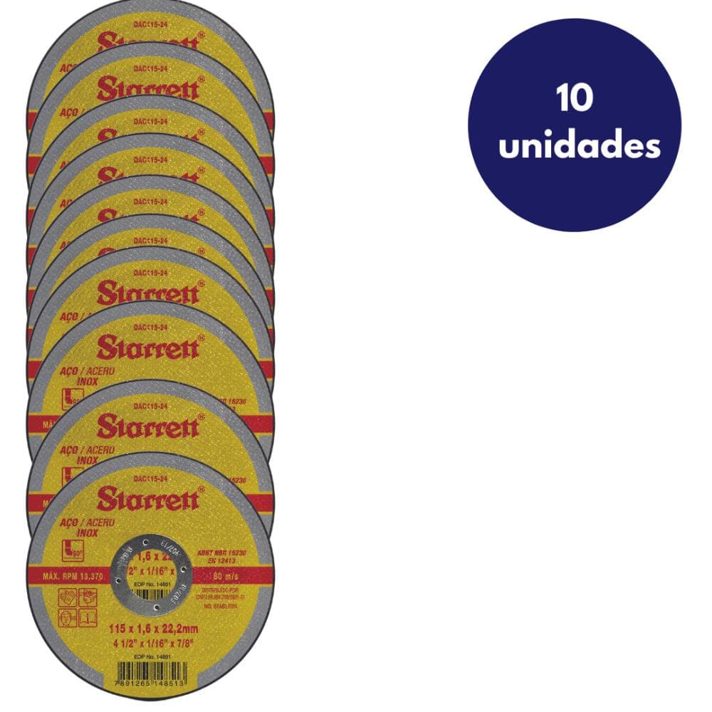 10 Discos abrasivos de corte Esmerilhadeira Inox Starrett