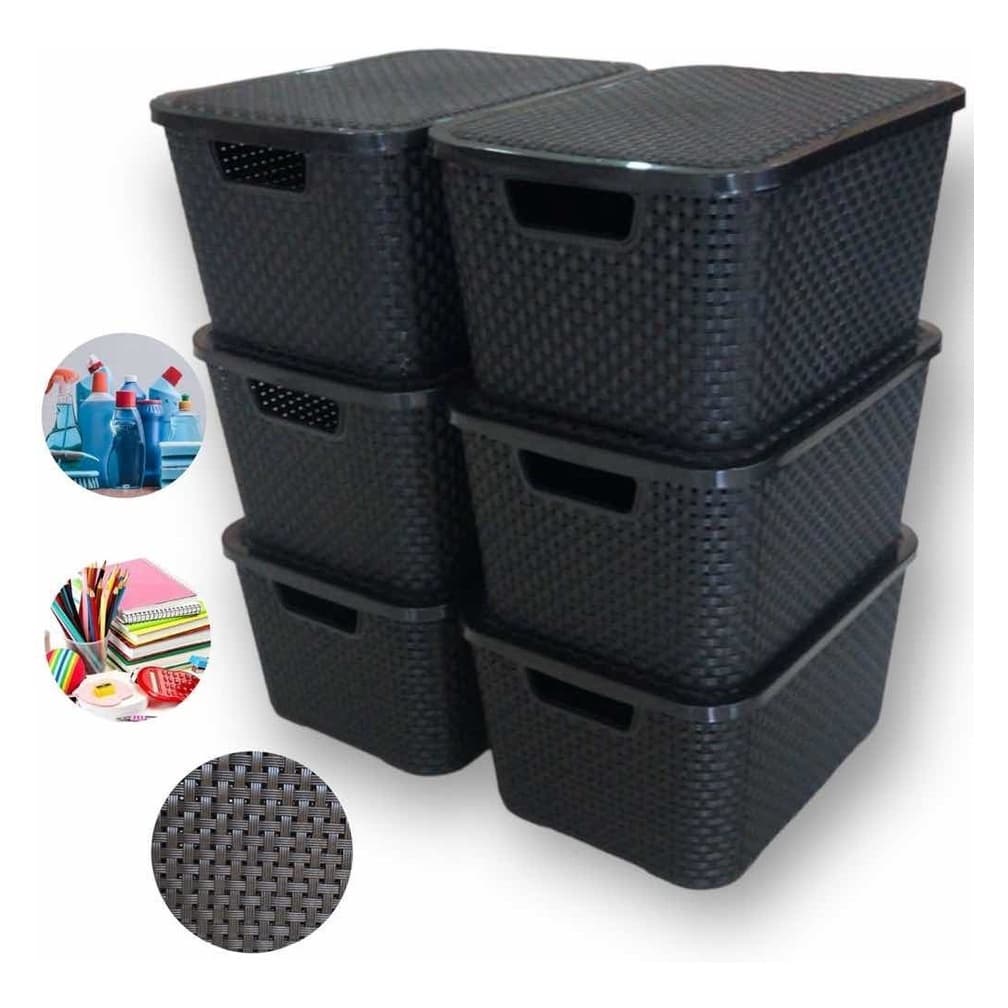 Kit Com 6 Caixas Organizadoras Rattan  Com Tampa