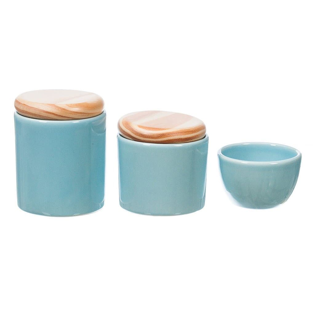 Kit Higiene Azul Bebê com Tampa Pinus sem Bandeja - 03 Peças