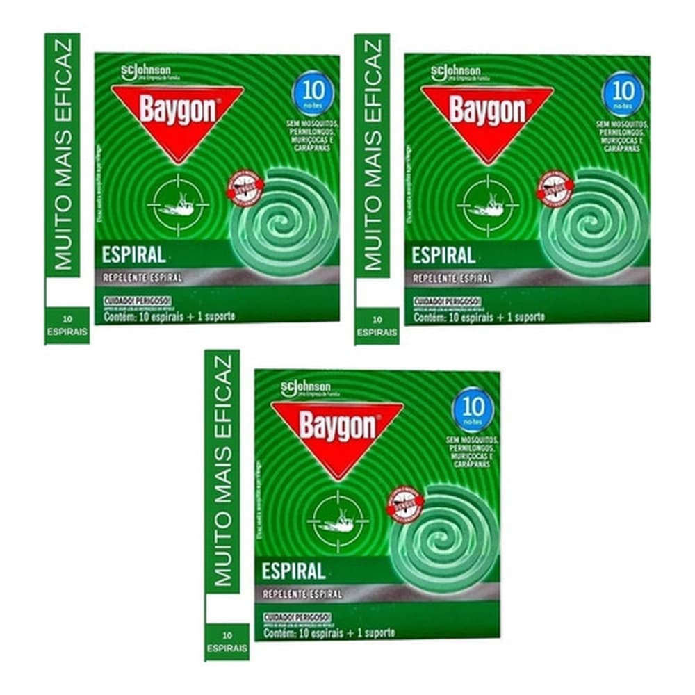 Kit 3 Repelentes 10 Espirais 1 Suporte Mosquitos E Pernilongos Baygon